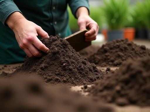 Team member preparing custom soil mixes for landscape projects